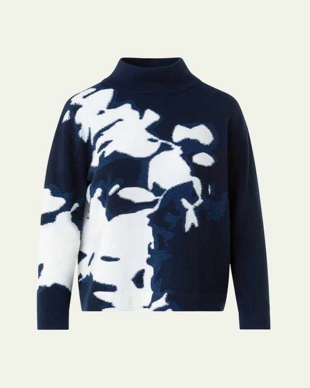 Mock-Neck Wildflower Cashmere Sweater